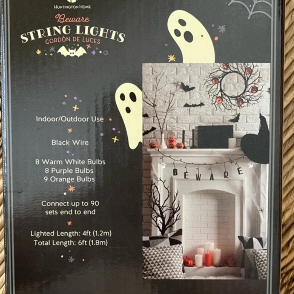 Huntington Home “Beware” Halloween String Lights – Ghost & Letter Garland (EUC)